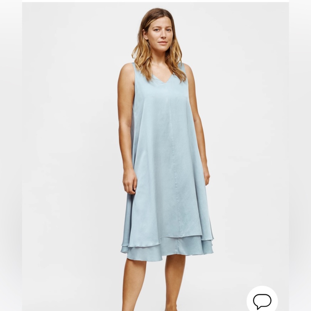 Eileen Fisher Washed Silk Organic Cotton V-Neck Dress Dawn Size L
